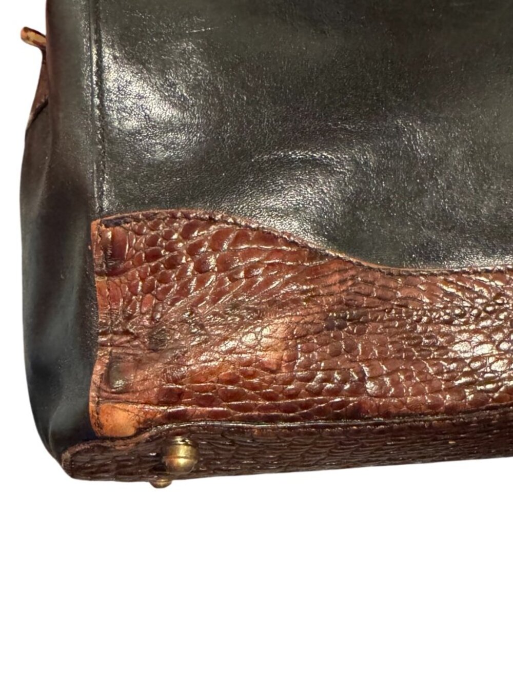 Brahmin Crandall Leather Satchel Black Brown Croc Embossed Doctor Bag Vintage - Picture 9 of 16